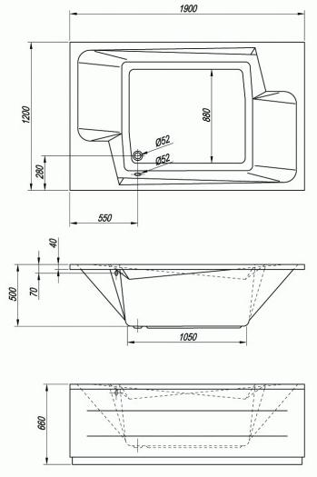 Baignoire Rectangulaire Acrylique Nabucco 190x120 - Kolpa